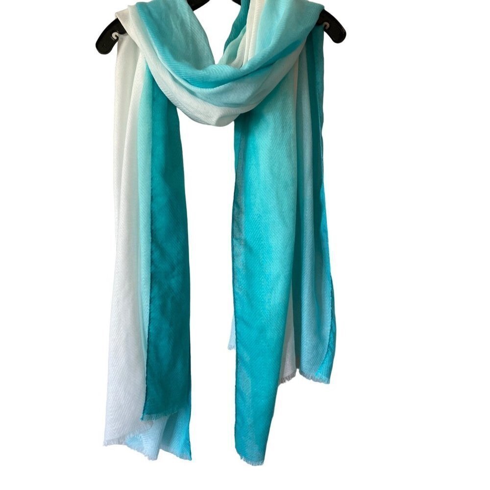 Chico's White & Teal Ombre Lightweight Scarf Wrap
